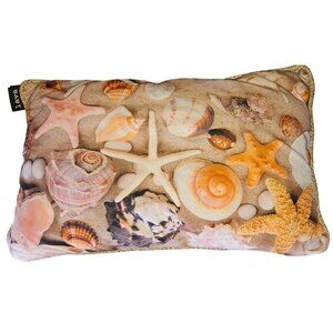 Vintage Throw Pillow Beach Nautical Seashell & Starfish Print By Lava  12"x21"